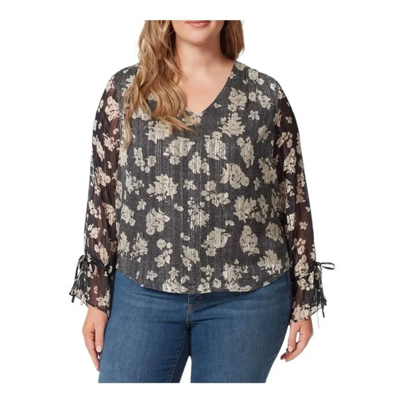 Jessica Simpson Aurora Metallic Floral Top Flare Sleeve Women‎ Plus Size 3X - Picture 1 of 13